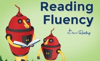 cartoon robots reading with overlay - "How to Develop Reading Fluency"
