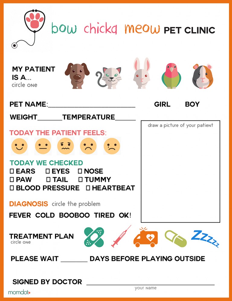 FREE Pretend Play Vet Clinic Pages
