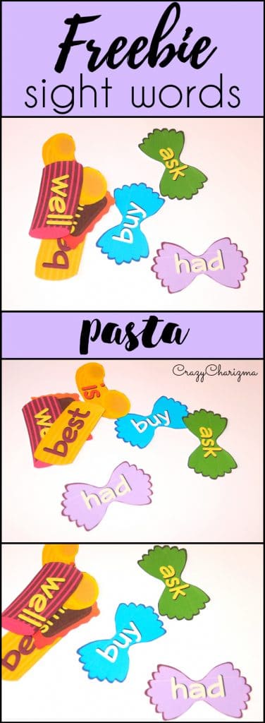 FREE Sight Word Pasta Printables