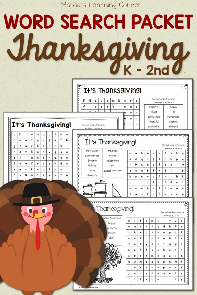 Free Thanksgiving Word Search Packet