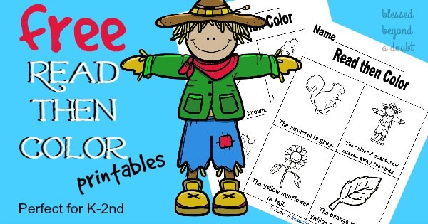 FREE Fall Color and Read Worksheets