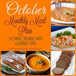 FREE October 2016 Monthly Meal Plan