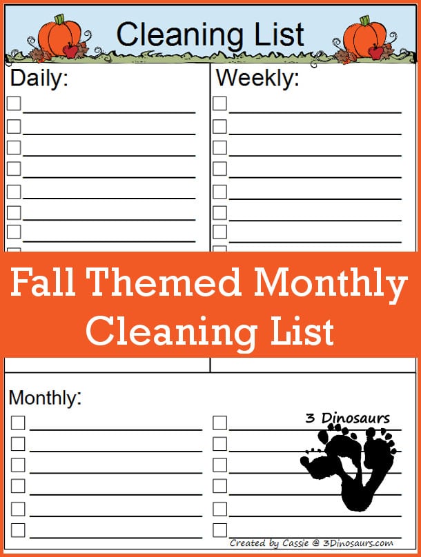 FREE Fall Monthly Cleaning List