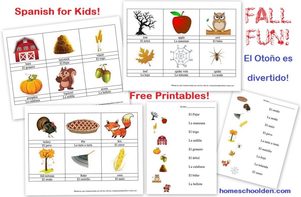 Free Spanish Words Worksheets (Colors & Fall)