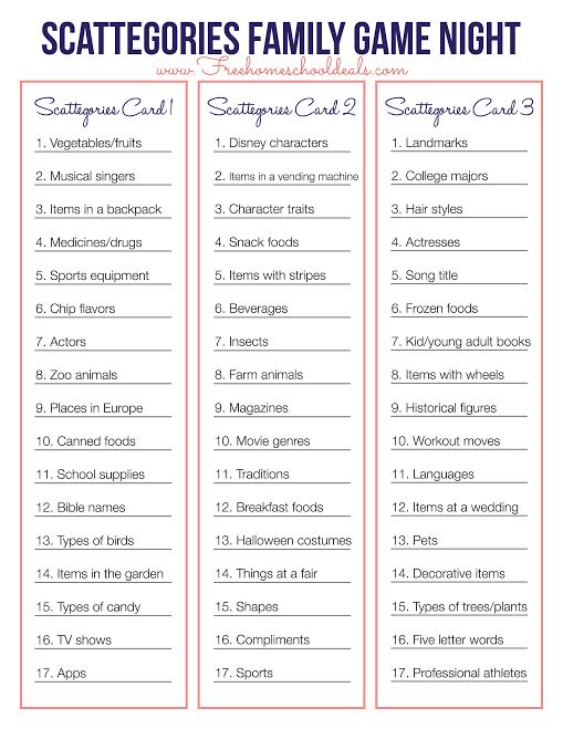 FREE SCATTEGORIES GAME PRINTABLE (Instant Download)