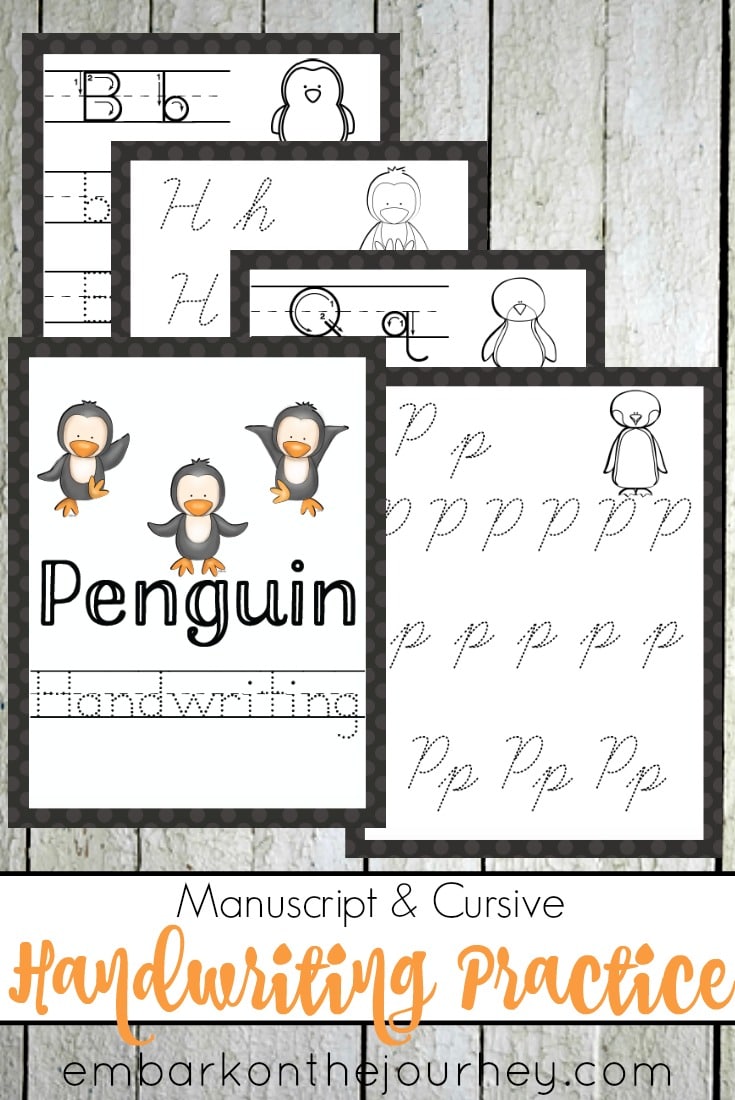 Free Penguin Handwriting Pack – Print and Cursive