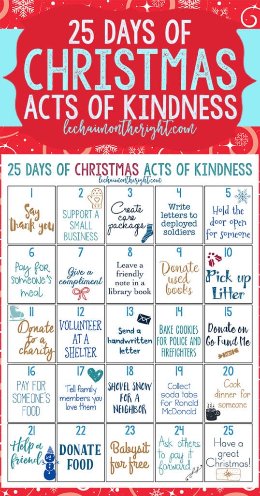 Free 25 Days of Christmas Acts of Kindness Printable