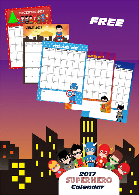 Free 2017 Superhero Calendar