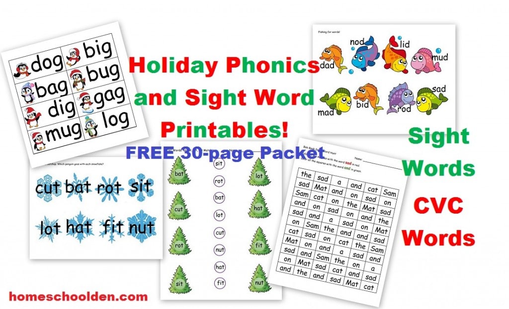 FREE Holiday Sight Word and CVC Pack (30 Pages!)