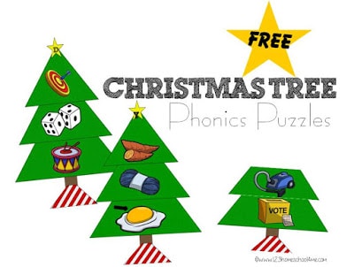 Free Christmas Tree Phonics Puzzles