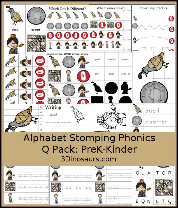 Free Alphabet Stomping Phonics Q PreK-K Pack