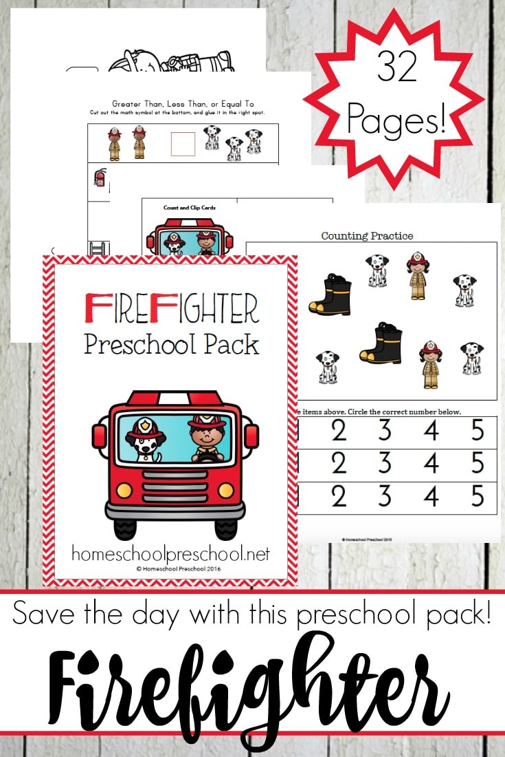 Free Firefighter Preschool Printable Learning Pack