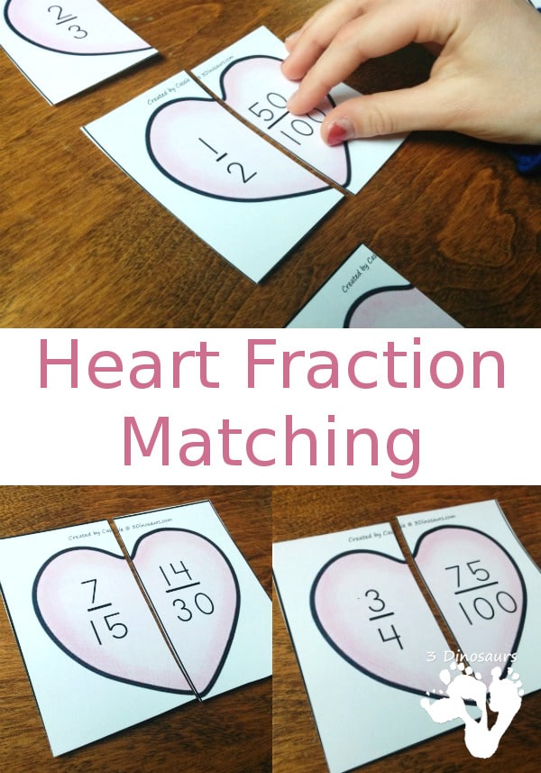 Free Heart Fraction Matching Printables