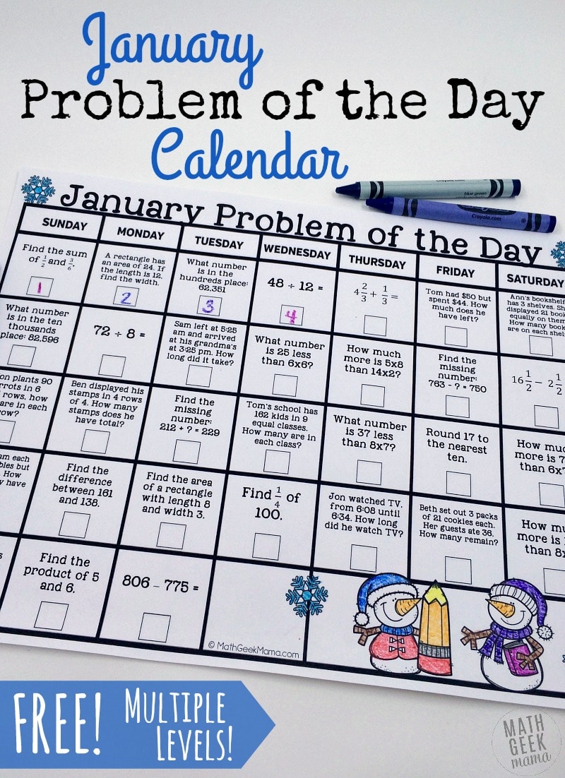 Free January Problem of the Day Calendar