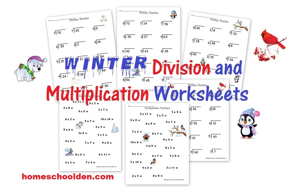 Free Winter Division and Multiplication Worksheets