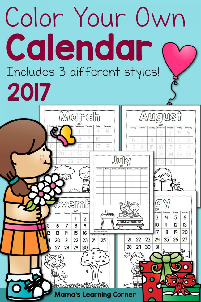 Free Color Your Own 2017 Calendar