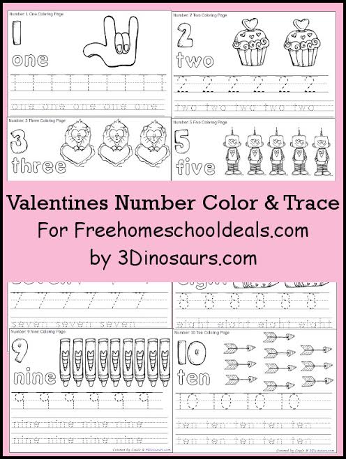 FREE VALENTINES NUMBER COLOR & TRACING PRINTABLES (Instant Download)