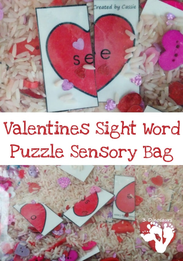 Free Valentine Sight Word Puzzles Sensory Bag