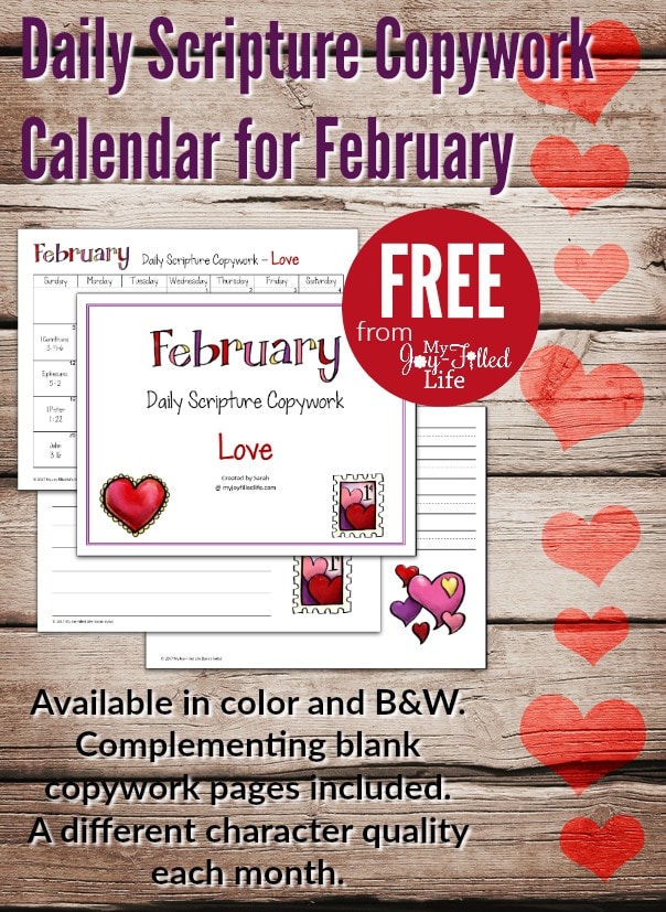 Free February Daily Scripture Copywork Calendar