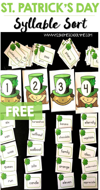 Free St. Patrick's Day Syllable Sort Printables