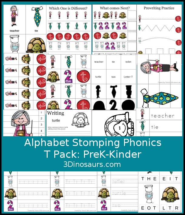 Free Alphabet Stomping Letter T PreK-K Pack