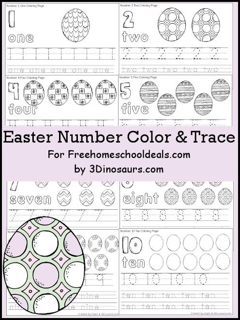 Free Easter Egg Number Color & Trace Printables