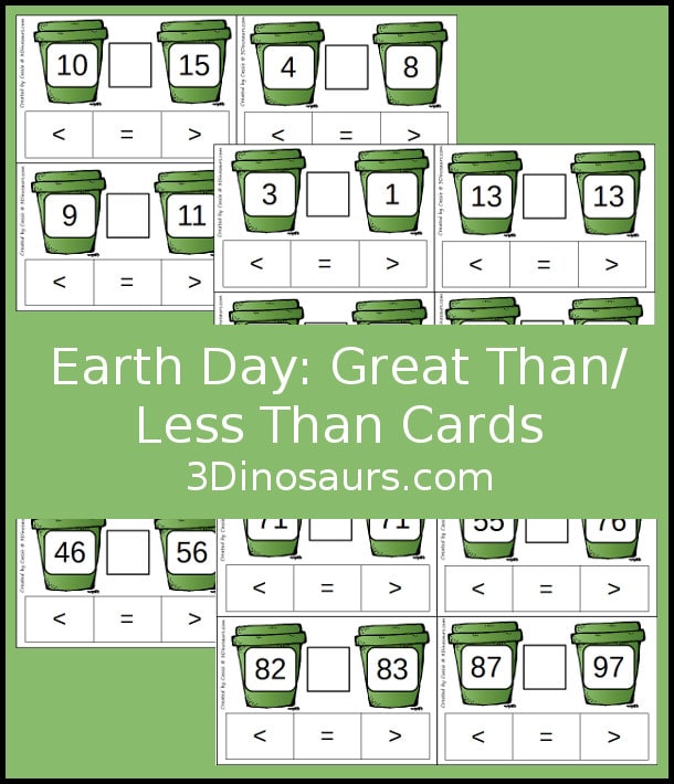 Free Earth Day Greater Than Less Than Clip Cards