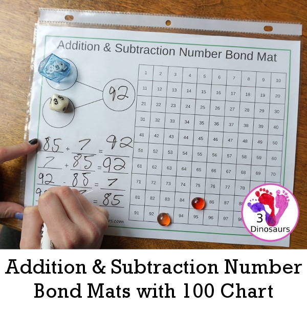 Free Addition & Subtraction Number Bond Mats with 100 Chart
