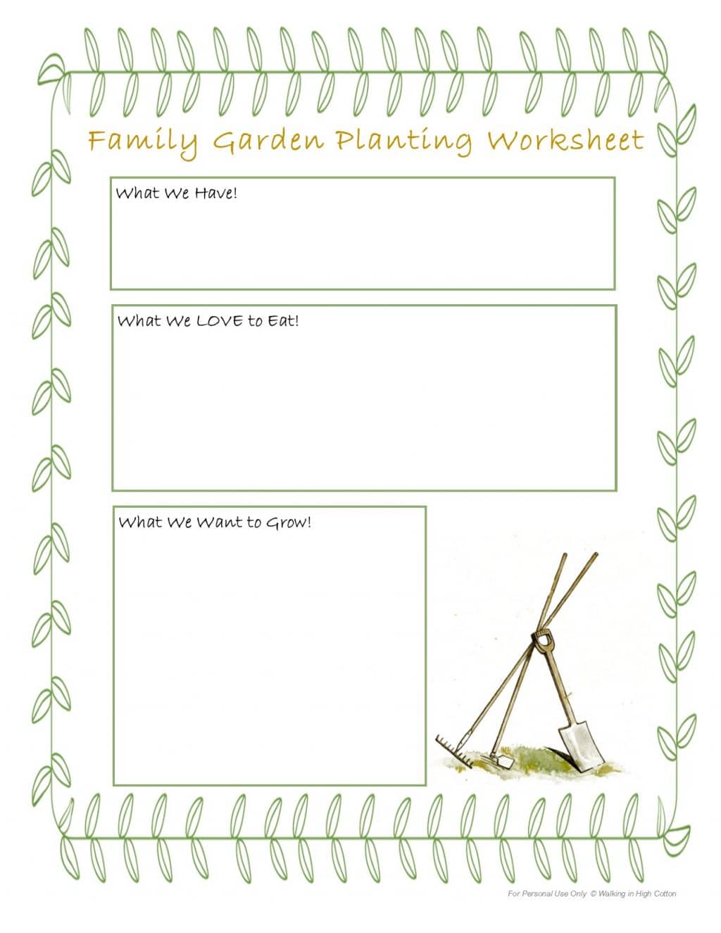 Free Family Gardening Planting Worksheet