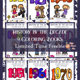 9 Free History by the Decades Coloring Books