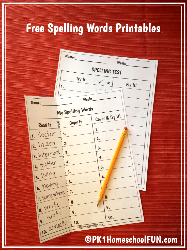 Free Spelling Words Printables