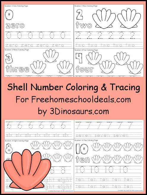 FREE Shell Number Trace & Color Printables (Instant Download)