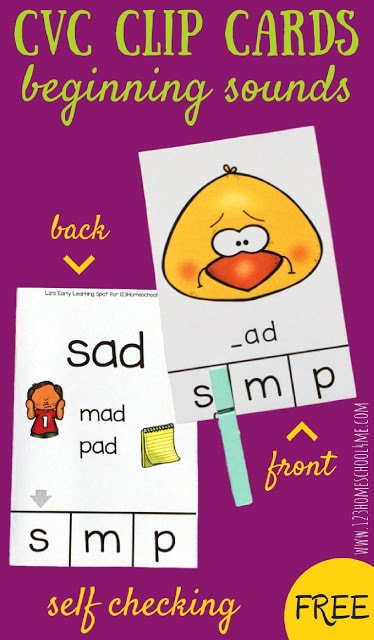 Free Self Checking Beginning Sounds Clip Cards