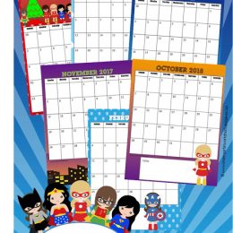 Free 2017-2018 Girl Superheroes Printable Calendar