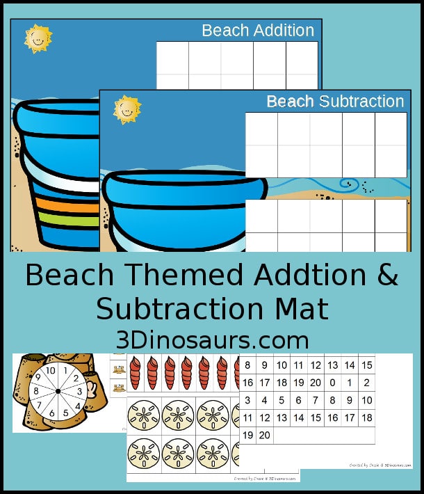 Free Beach Themed Addition & Subtraction Mats