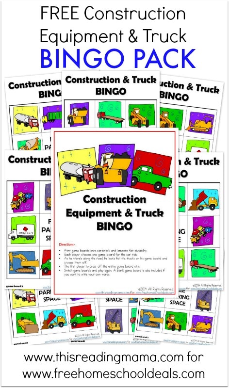 FREE Construction Equipment & Truck BINGO Pack