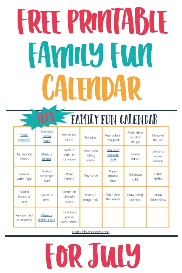 Free July Family Fun Calendar