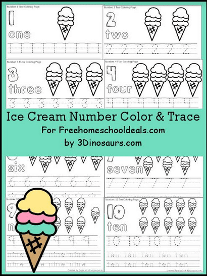 FREE ICE CREAM NUMBER COLOR & TRACE (Instant Download)