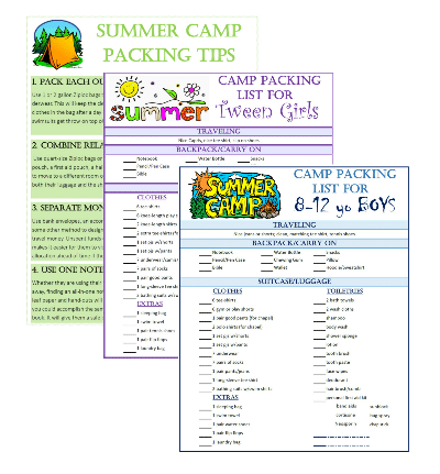 Free Summer Camp Packing Lists