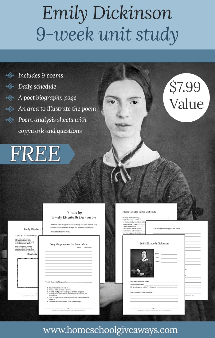 FREE Emily Dickinson 9-Week Unit Study ($7.99 value!)