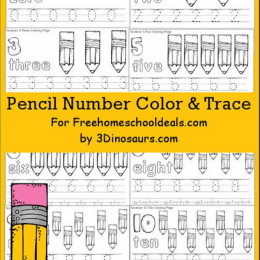 Free Pencil Number Color & Trace Printables