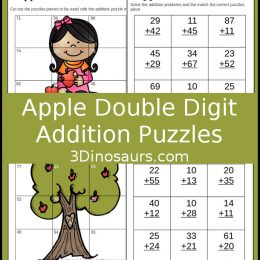 Free Apple Themed Double Digit Addition Puzzles