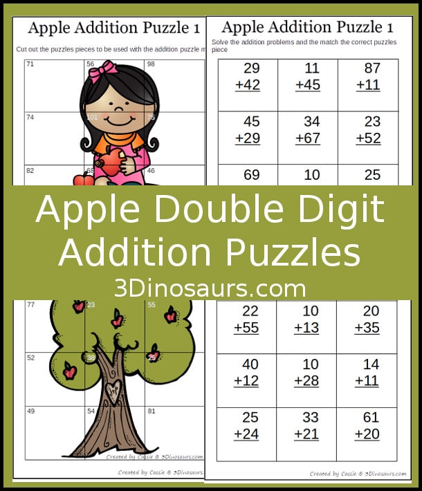 Free Apple Themed Double Digit Addition Puzzles