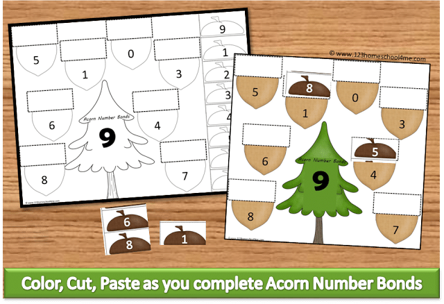 Free Acorn Cut & Paste Math Worksheets