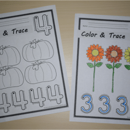 Free Fall Color and Trace Number Worksheets