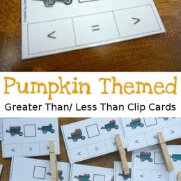 Free Pumpkin Themed Greater Than Less Than Clip Cards
