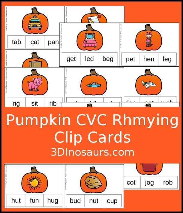 Free Pumpkin Rhyming Words Clip Cards