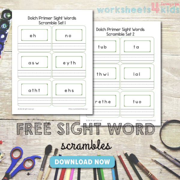 Free Sight Word Scramble Worksheets