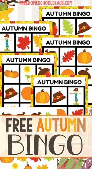 You will love this FREE Autumn Bingo Game! #fhdhomeschoolers #freehomeschooldeals #autumnresources #homeschoolgames #hsfreebies