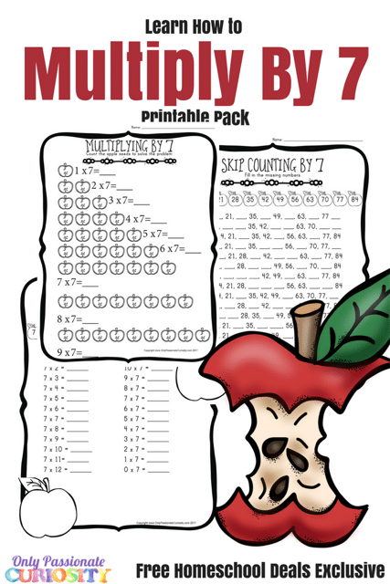 FREE APPLE MULTIPLICATION BY 7s WORKSHEETS (Instant Download)